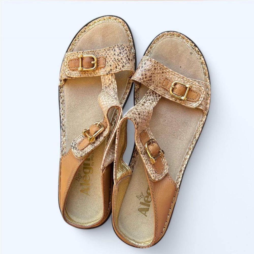 ALEGRIA Lara Posh Gold Multi-Toned Snake Skin Leather Wedge Sandals Size 38